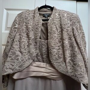 R&M Richards Lace Jacket and Dress Set in Beige